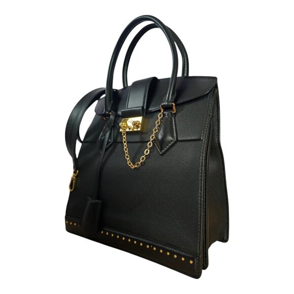LOUIS VUITTON Cour Marly Black Leather Shoulder Tote Satchel w Tags Dust Bag LV - Picture 9 of 16